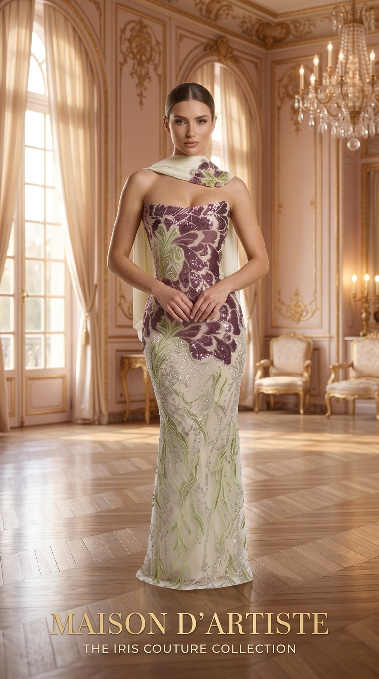 Veloria Botanical Reverie Gown — Mauve & Sage Embroidered Couture