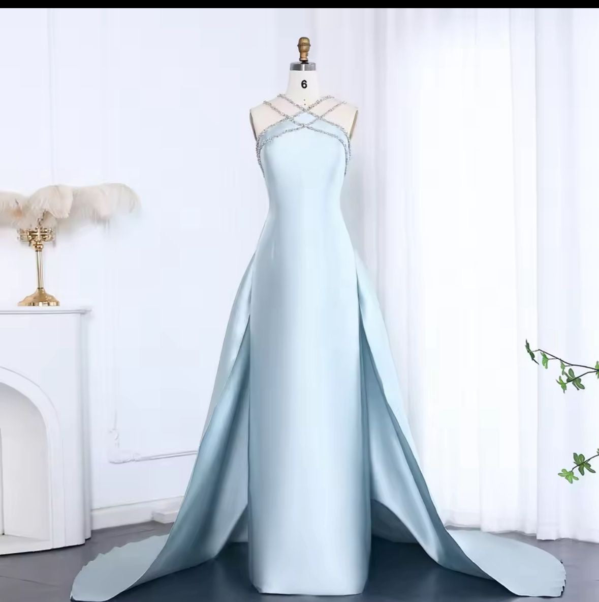 Veloria Sapphire Halter Gown — Ice Blue Crystal Halter Couture