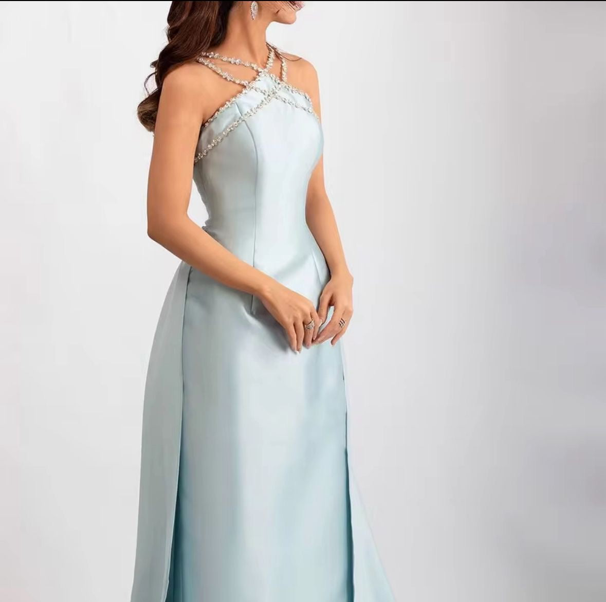 Veloria Sapphire Halter Gown — Ice Blue Crystal Halter Couture