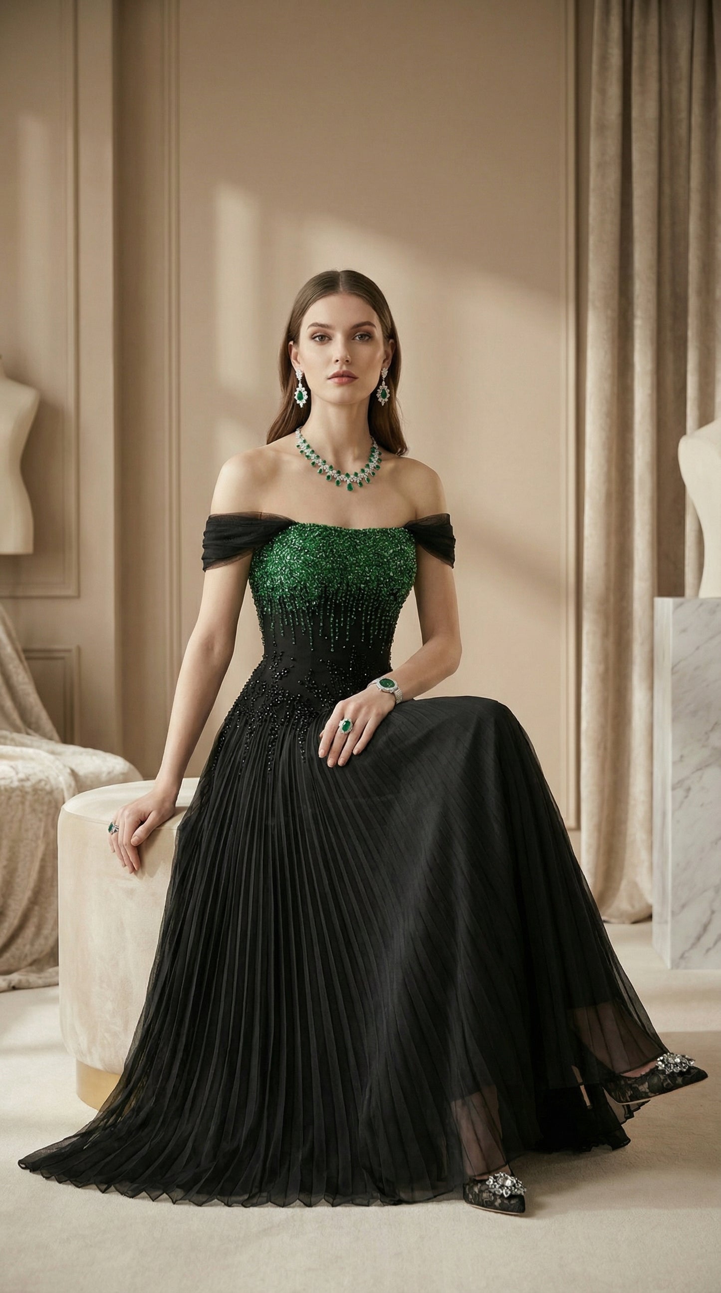 Emerald Noir Couture Gown