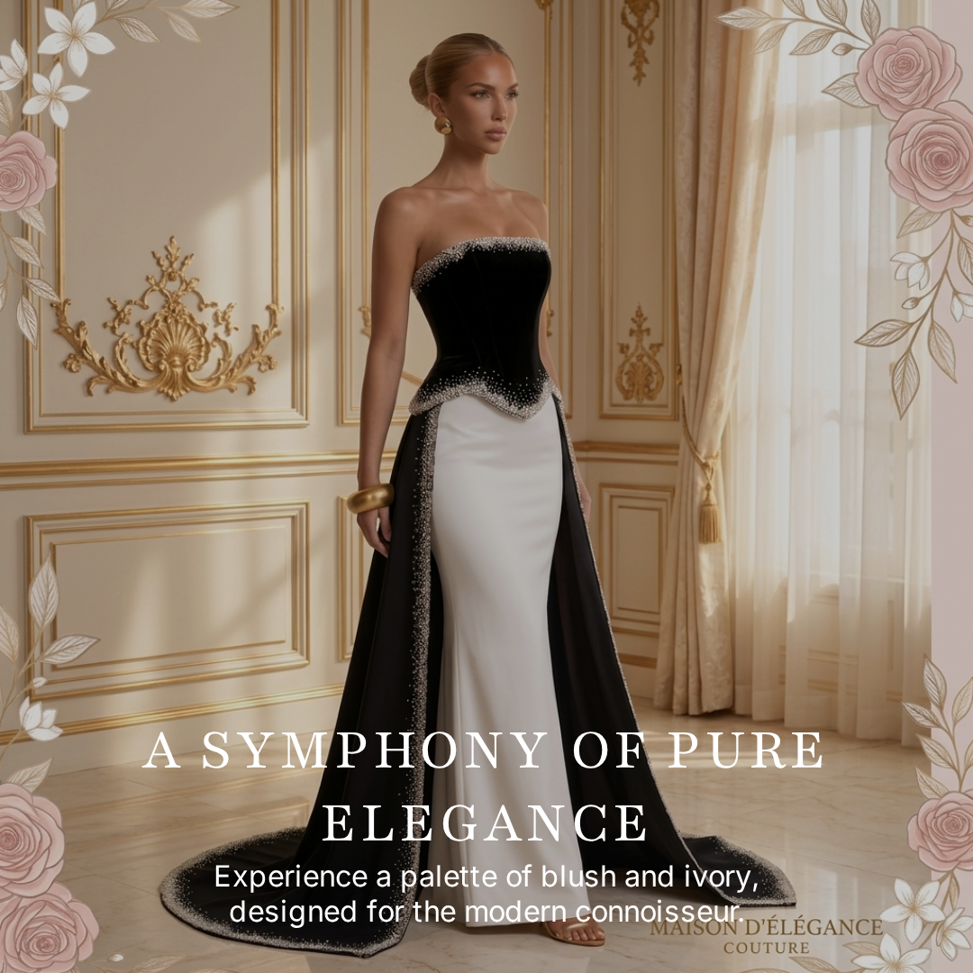Veloria Monochrome Reverie Gown — Black & Ivory Beaded Couture