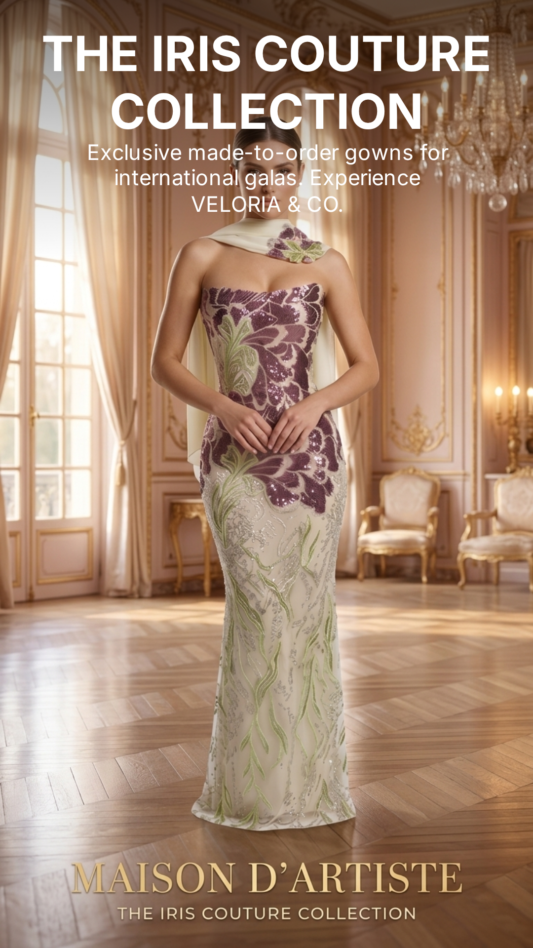 Veloria Botanical Reverie Gown — Mauve & Sage Embroidered Couture