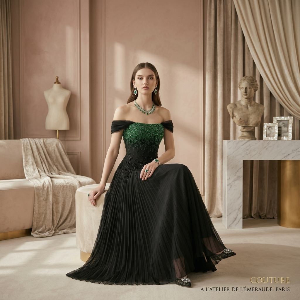 Emerald Noir Couture Gown
