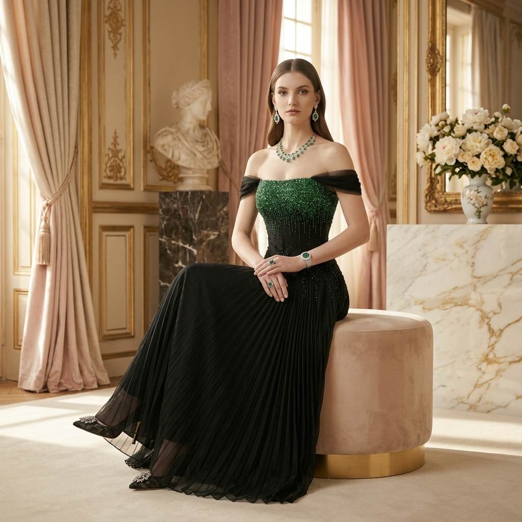Emerald Noir Couture Gown