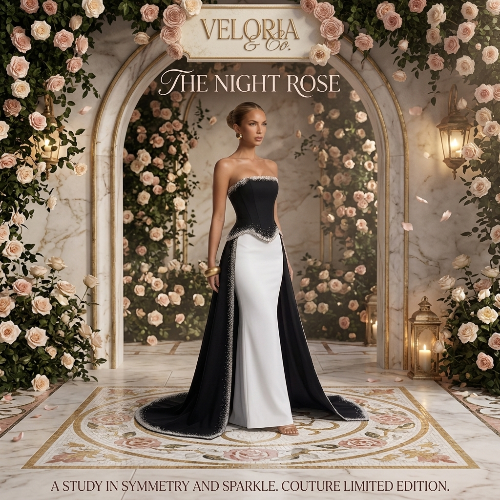 Veloria Monochrome Reverie Gown — Black & Ivory Beaded Couture