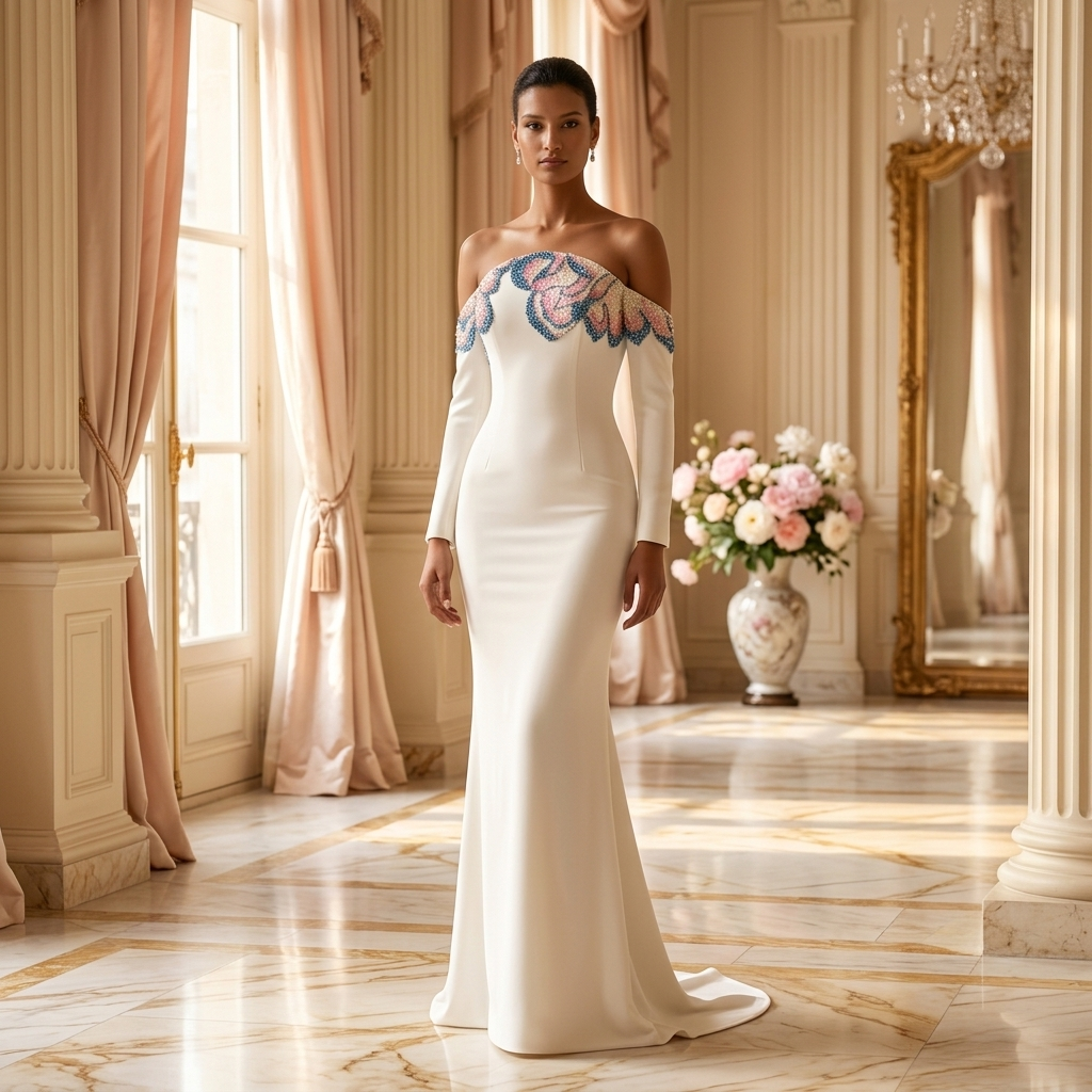 Ivory Bloom Off-Shoulder Mermaid Gown