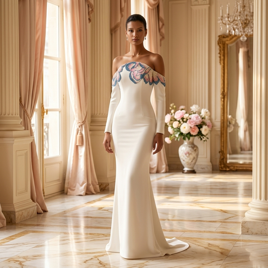 Ivory Bloom Off-Shoulder Mermaid Gown