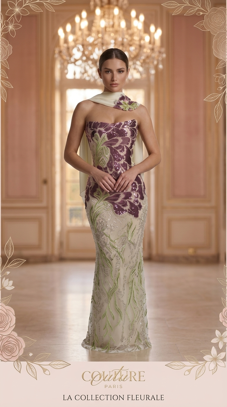 Veloria Botanical Reverie Gown — Mauve & Sage Embroidered Couture